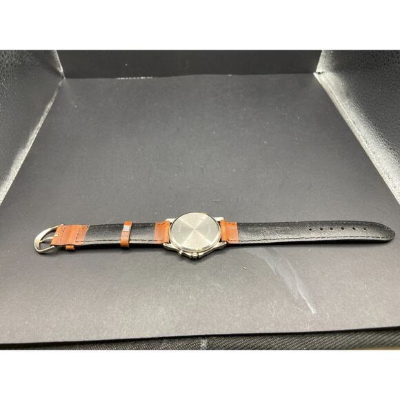 TIME Magazine Quartz Silver Tone Watch w/ Military Dial Brown Leather Band - Picture 4 of 11